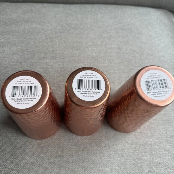 Double Wall Hammered Iced Tea Tumbler Cup Copper Finish Set of 3 20 Oz - Picture 4 of 7